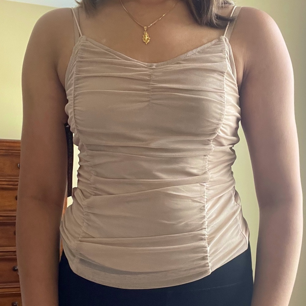 nude ruched tank top for going out